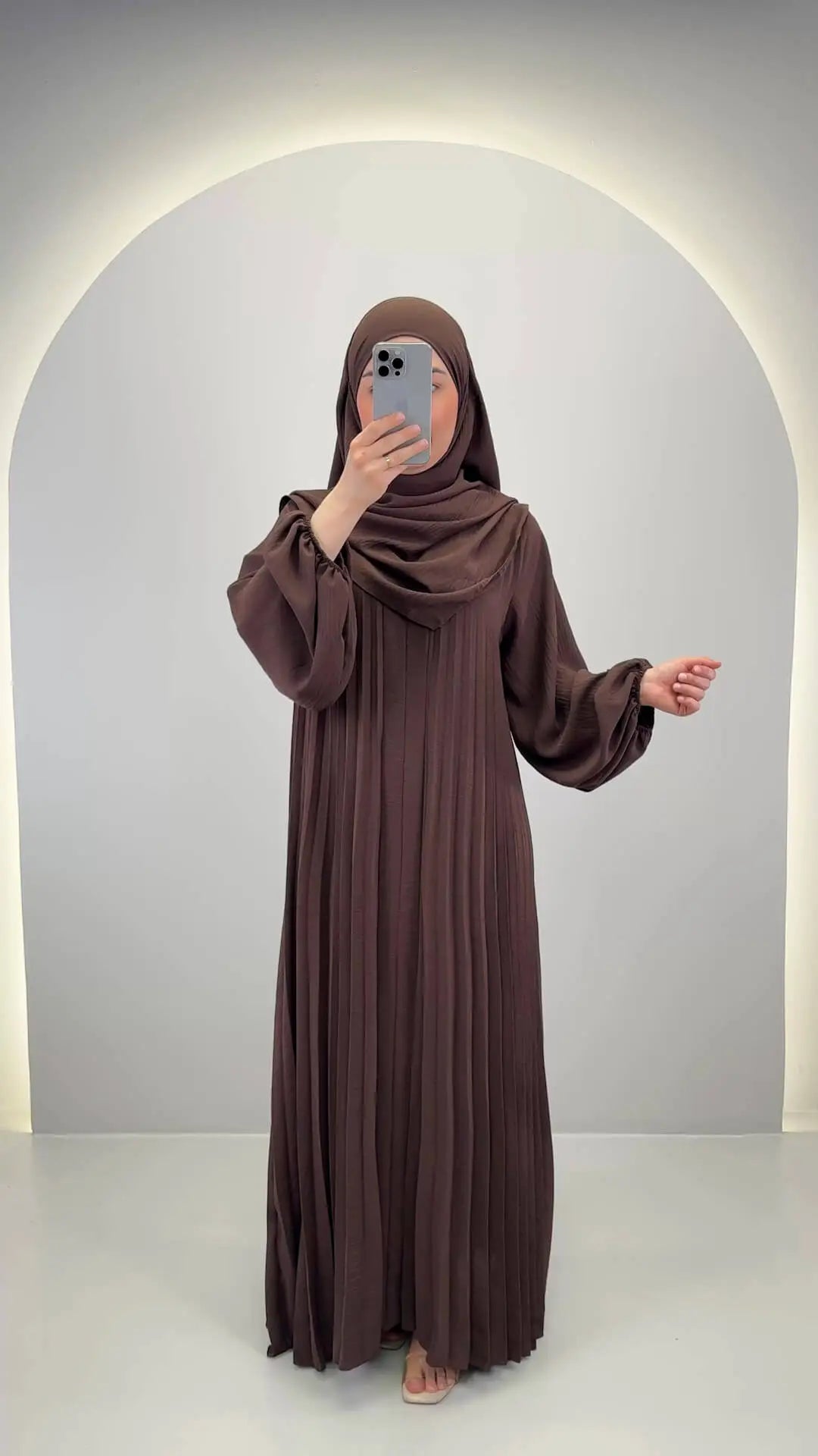 Hifaya Abaya Set Khimar ile Kahverengi